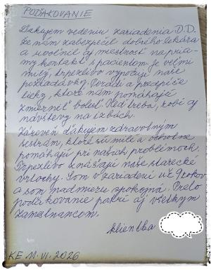 Milé povzbudivé slová od našj prijímateľky. 1